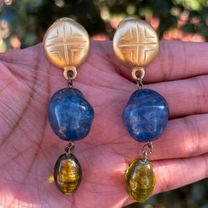 Vintage Gold and Blue Dangle Earrings